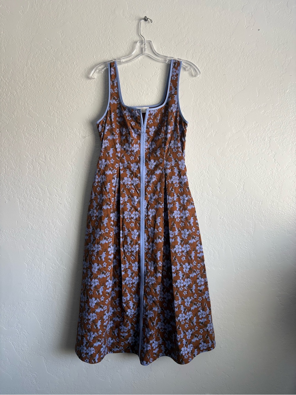 ❤️ NEW entro Brown Floral Midi Dress with Light Blue Trim